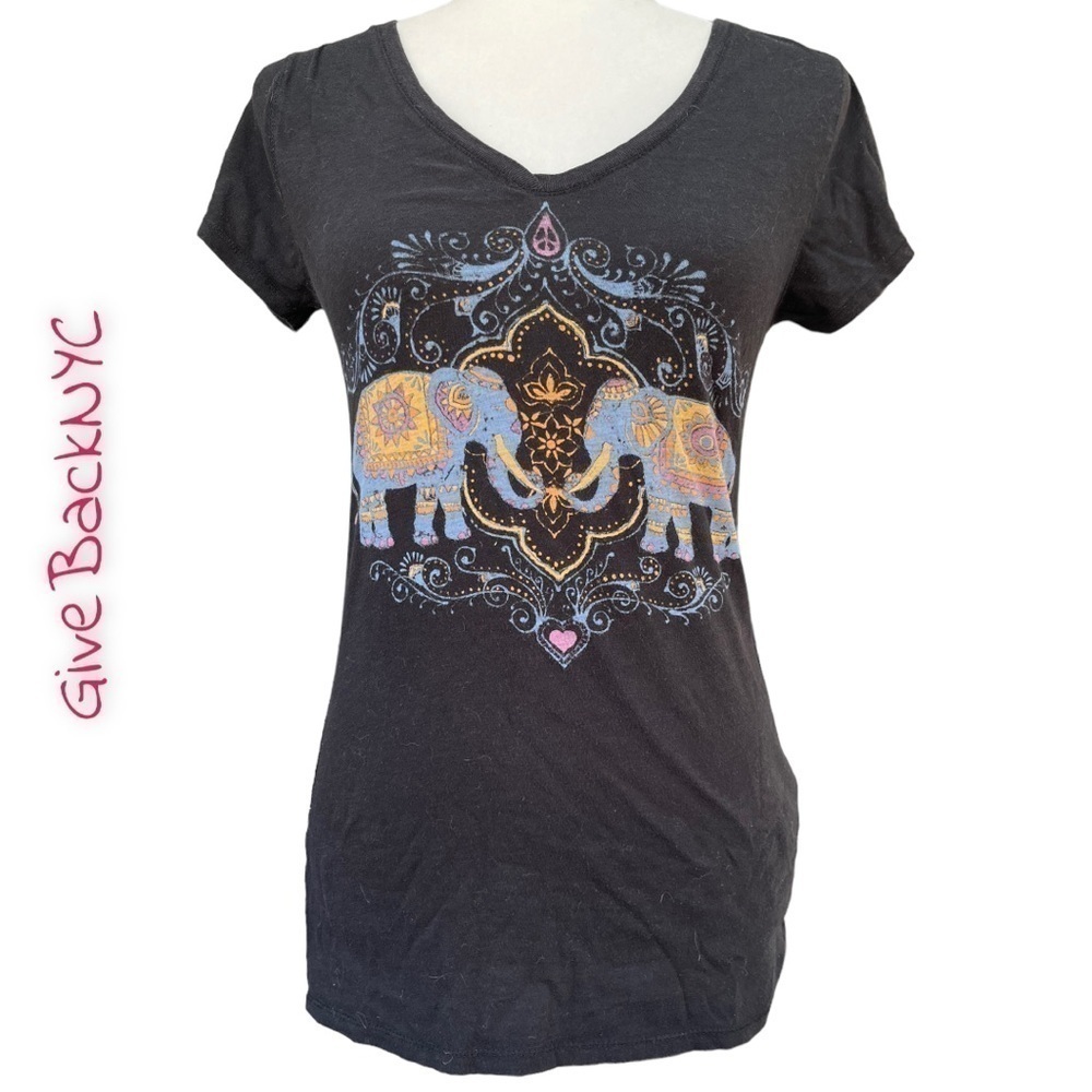 Lucky Brand Elephant Graphic T-Shirt Black Size S